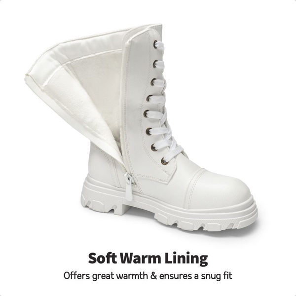 Girls Vegan Leather Combat Ankle Boots - WHITE - 4